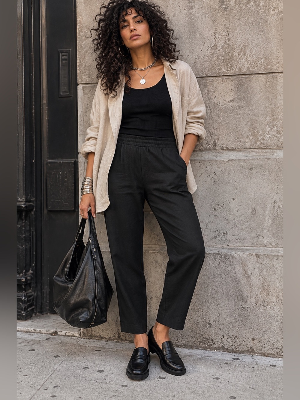 J.Jill Linen Blend Pull-On Pants Small Petite Black Straight Tapered Leg NWOT
